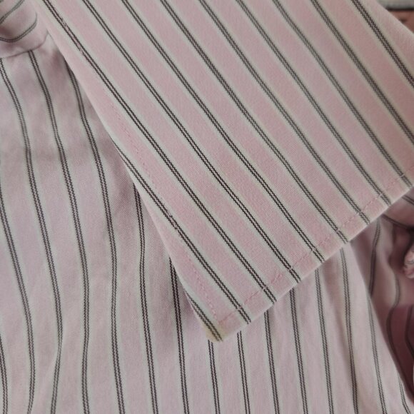 Thomas Pink Long Sleeve Button Up Shirt Men Cotton Striped Pink Slim Size 17 - Picture 8 of 14